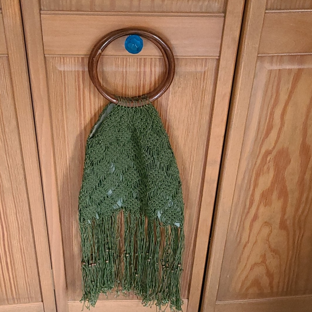 Boho macrame hand bag.  Unique! Green